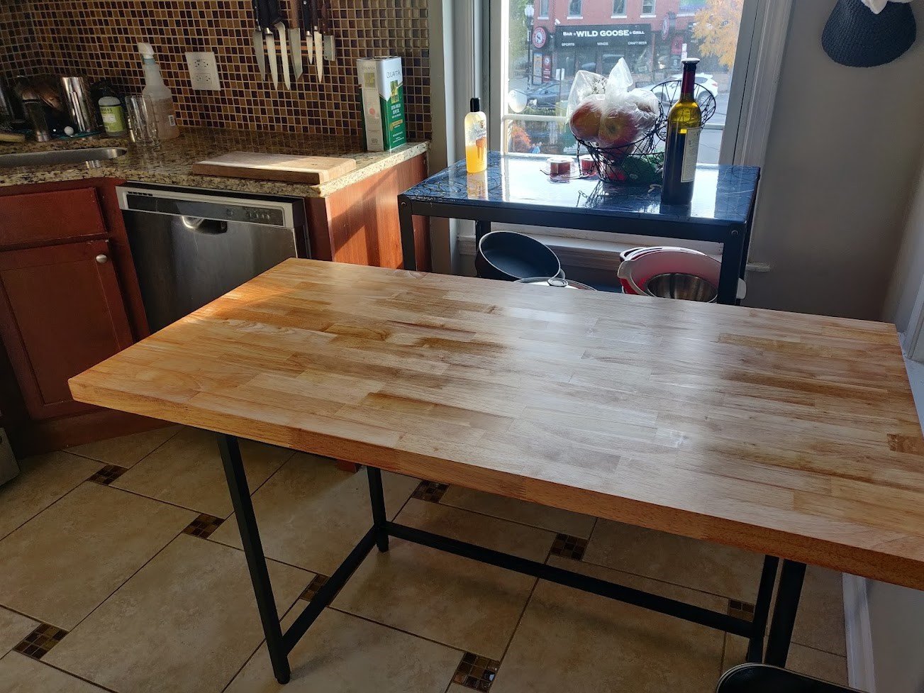 Butcher block high store top table